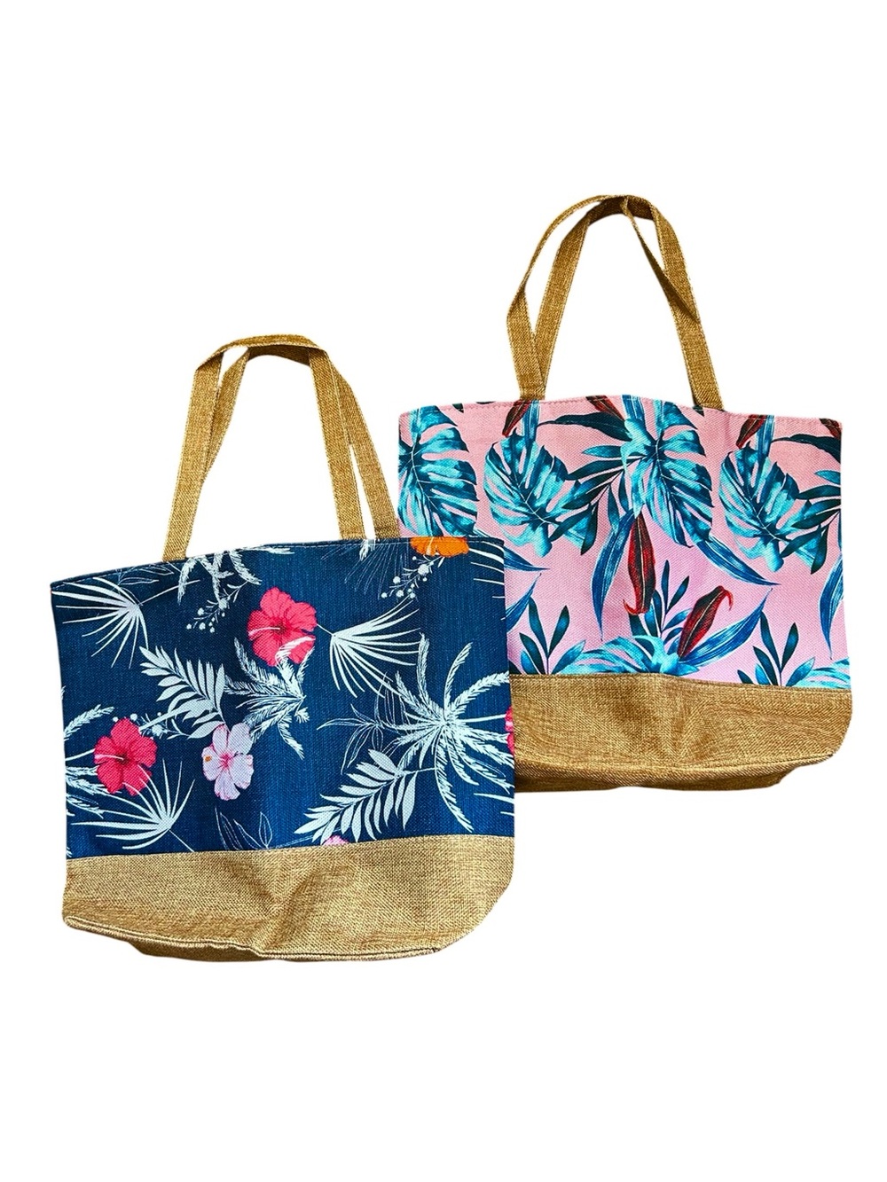 NEW Two Tropical Prints Beach Swim Bags Nylon lined Interiors With Zipper Pocket